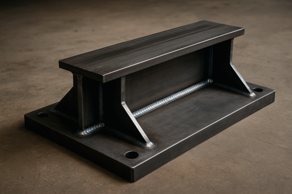 Heavy-duty structural weldments with beams, base plates, and gussets