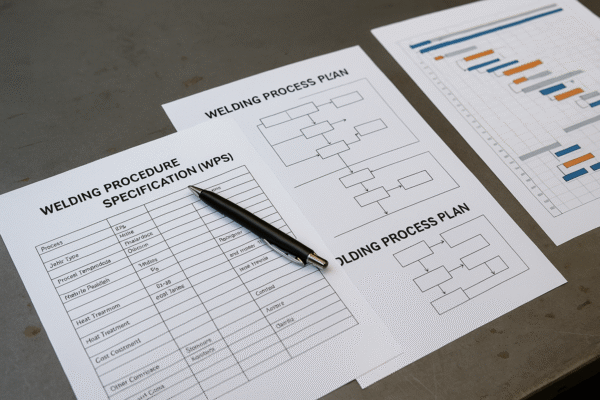 Quoted weld process plan with WPS/PQR, sequence, cycle time, and costed routing
