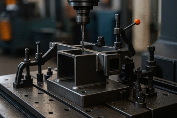 CNC post-machining, drilling, and tapping of welded assemblies with fixture-controlled datums