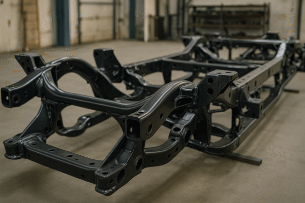 Welded automotive chassis components and reinforced subframes.