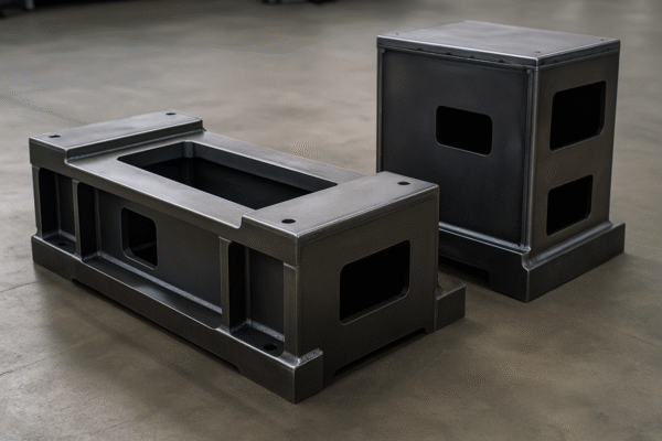 Heavy welded machine base and equipment housing.
