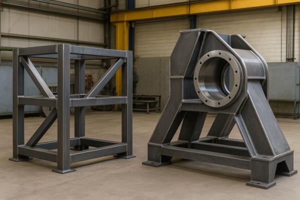 Welded steel frames and turbine support structures for energy systems.