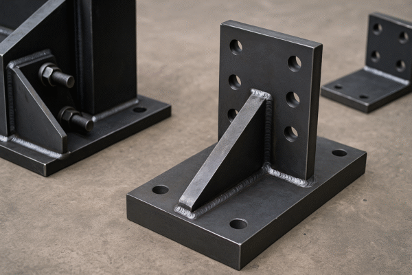 Welded structural steel connectors for construction and bridges.